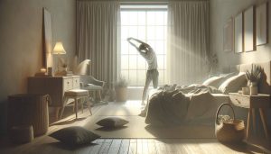 DALL·E 2024 03 01 11.21.47 Create an image sized 1220x628 that captures the essence of waking up refreshed and energized focusing on a neutral color palette. The scene should i 1