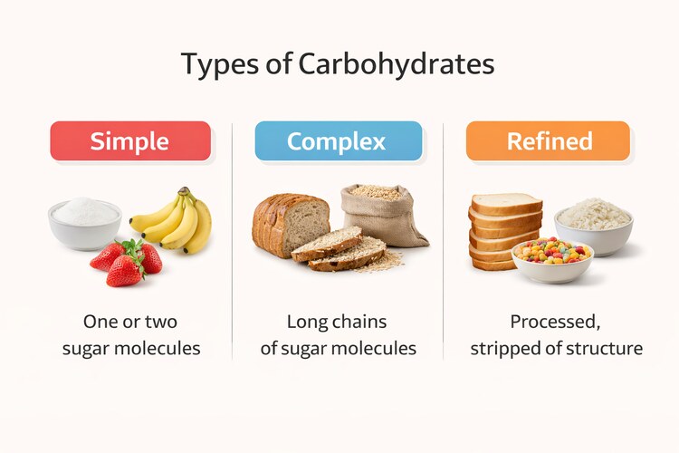 the differences between simple, complex, and refined carbs.