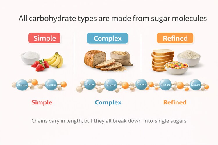 all carbohydrate types are made from sugar molecules