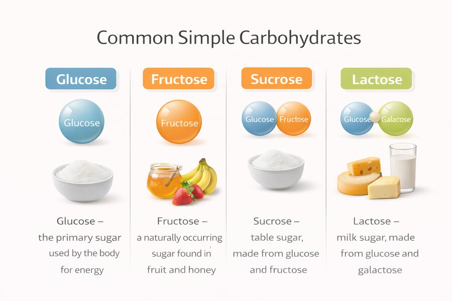 types of simple carbohydrate sugars