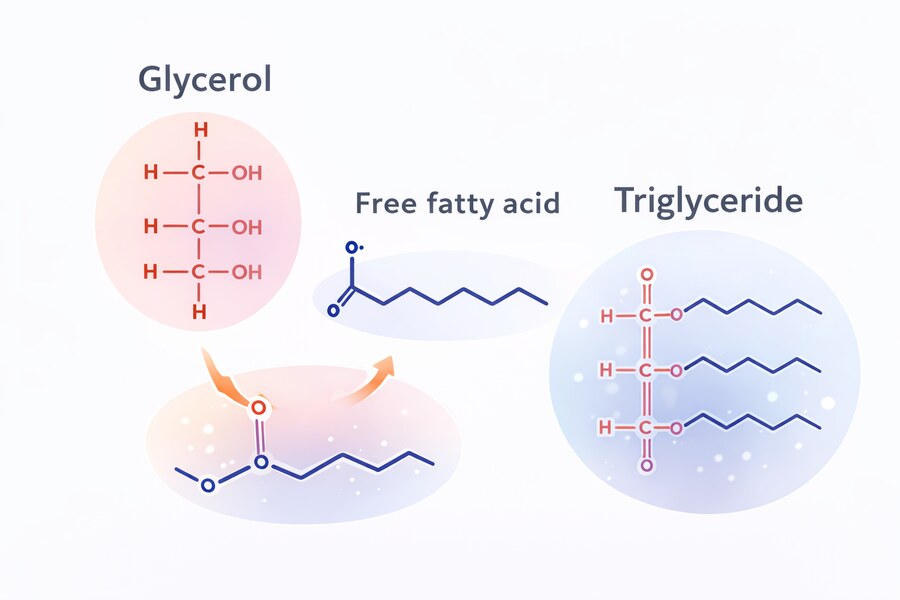 Gylcerol and free fatty acids turn into tryglycerides